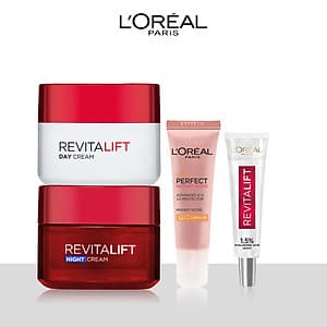 Bộ đôi kem dưỡng chống lão hóa dưỡng ẩm,bảo vệ da ngày và đêm L'Oreal Paris Revitalift (Kem N-D,HA mini,KCN mini)