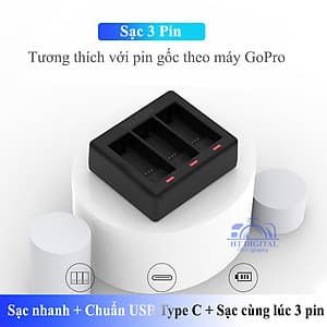 Dock Sạc 3 Pin Telesin Cho GoPro Hero 9 (Hàng Chính Hãng)