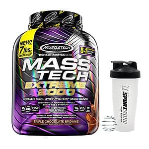 Combo Sữa tăng cân tăng cơ MASS TECH EXTREME 2000 của MuscleTech hương Chocolate hộp 3.2kg hỗ trợ tăng cân tăng cơ nhanh cho người gầy kén ăn, khó hấp thu, khó tăng cân & Bình lắc 600 ml (Màu Ngẫu Nhiên)