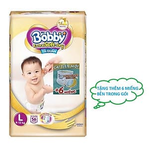 Tã Quần Bobby Extra Soft Dry L56 [Tặng 6 Miếng Tã Quần size L]