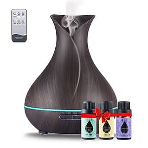 Máy Khuếch Tán Tinh Dầu 500ml Tặng 3 Chai Sả Chanh + Bạc Hà + Oải Hương 10ml Nhập Khẩu Ấn Độ | Xông Phòng 30m2 | Kèm Remote Điều Khiển | MKT17 Lục Bình Đen