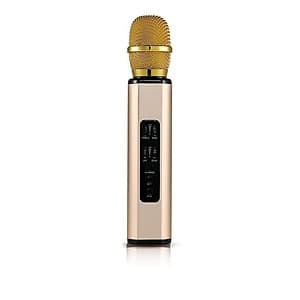 Micro Kèm loa karaoke Bluetooth hát karaoke bằng điện thoại cao cấp PKCB BM06 cắm thẻ nhớ có thể dùng trợ giảng 3 trong 1 Vàng ánh kim