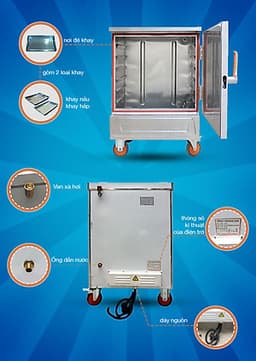 Tủ Hấp ABG ZQB-6 ( 220V ) 6 Ngăn – Lò Hấp Đa Dụng Hấp Cơm, Thực Phẩm Chuyên Sử Dụng Trong Quán Cơm, Nhà Hàng, Khách Sạn – Hàng Chính Hãng