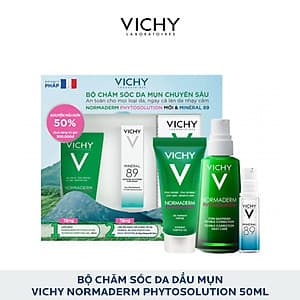 Bộ Hộp Chăm Sóc Da Chuyên Sâu Dành Cho Da Dầu Mụn Vichy Normaderm Phytosolution (50ml) Và Dưỡng Chất Mineral 89 (10ml)