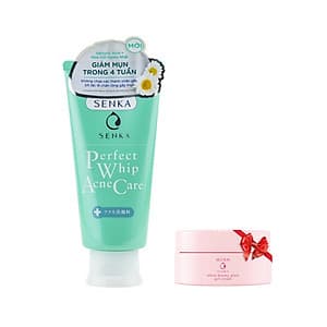 Sữa rửa mặt dành cho da mụn Senka Perfect Whip Acne Care 100g - Tặng Kem dưỡng trắng da ban đêm Senka 15g