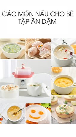 Nồi điện nấu cháo chậm đa năng bằng sứ ceramic KARPELLE (ANH) tự động, dành cho bé ăn dặm (hấp, nấu, chưng, hầm, hâm nóng) 0,8L (đỏ)
