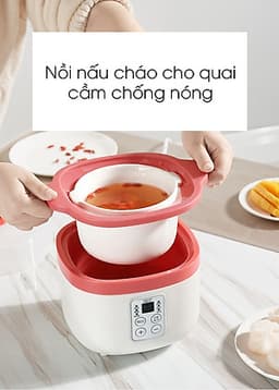 Nồi điện nấu cháo chậm đa năng bằng sứ ceramic KARPELLE (ANH) tự động, dành cho bé ăn dặm (hấp, nấu, chưng, hầm, hâm nóng) 0,8L (đỏ)