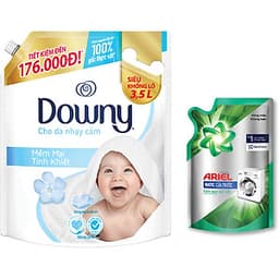 Nước xả vải Downy mềm mại tinh khiết 3.5L tặng 1 Ariel 360ml frontload
