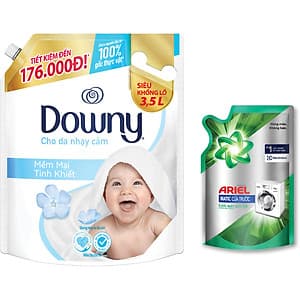 Nước xả vải Downy mềm mại tinh khiết 3.5L tặng 1 Ariel 360ml frontload