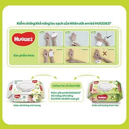 Combo 3 Gói Khăn giấy ướt cho trẻ sơ sinh HUGGIES không mùi, gói 64 tờ