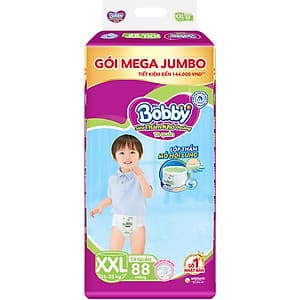 Tã Quần Bobby Đệm Lưng Thấm Mồi Hôi Lưng Mega Jumbo XXL88 - Tặng 1 cáo bông xinh xắn