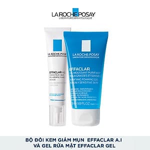 Bộ đôi kem giảm mụn chuyên biệt La Roche Posay Effaclar A.I 15ml và Gel rửa mặt dành cho da dầu mụn Effaclar Gel 50ml