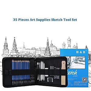 Bộ Bút Chì Vẽ Chuyên Nghiệp H&B Có Túi Đựng (35 Cái)