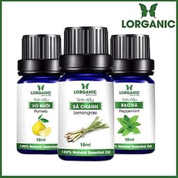 Combo 3 Tinh Dầu Lorganic: Tinh Dầu Sả Chanh (10ml) + Tinh Dầu Bưởi (10ml) + Tinh Dầu Bạc Hà Nguyên Chất (10ml)