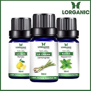 Combo 3 Tinh Dầu Lorganic: Tinh Dầu Sả Chanh (10ml) + Tinh Dầu Bưởi (10ml) + Tinh Dầu Bạc Hà Nguyên Chất (10ml)