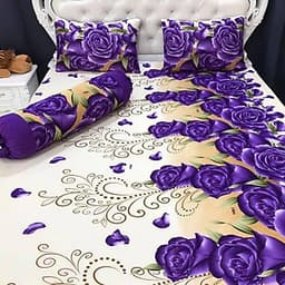Bộ Drap Thun Lạnh Hàn Quốc (Drap Và 3 Áo Gối) - Hoa Tím