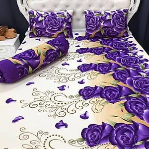 Bộ Drap Thun Lạnh Hàn Quốc (Drap Và 3 Áo Gối) - Hoa Tím