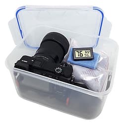 Combo hộp chống ẩm mini cao cấp, ẩm kế điện tử, 200gram hạt hút ẩm xanh, mút xốp, khăn lau lens cho máy ảnh, máy quay phim - dung tích 3,6 lít 