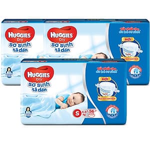 Combo 3 Gói Tã Dán Sơ Sinh Huggies Mới (4-8) kg - Gói 56 Miếng 