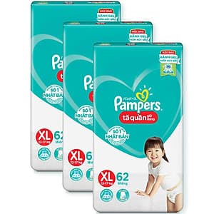Combo 3 Tã quần Pampers giữ dáng cực đại XL62 - Size XL (62 Miếng x 3 Gói)