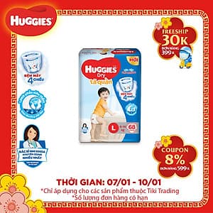 Tã Quần Huggies Dry Gói Cực Đại L68 (68 Miếng) - Bao Bì Mới