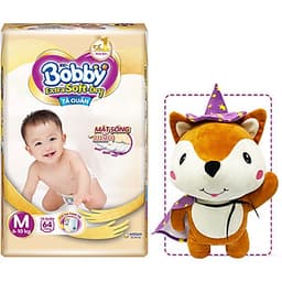 Tã Quần Cao Cấp Bobby Extra Soft Dry M64 (64 miếng) - Tặng 1 cáo bông xinh xắn