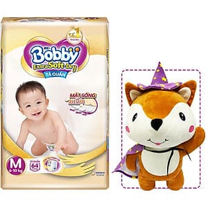 Tã Quần Cao Cấp Bobby Extra Soft Dry M64 (64 miếng) - Tặng 1 cáo bông xinh xắn