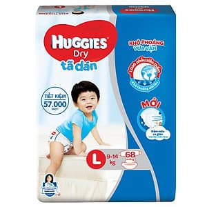 Tã Dán Huggies Dry Gói Cực Đại L68 (68 Miếng) - Bao Bì Mới