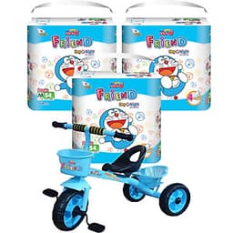 Combo 3 gói tã Goo.n Friend M54/L46/XL40/XXL34/XXXL22 + 6 miếng tặng xe 3 bánh và đồ chơi Toys House cho bé