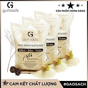 Combo 3 Gạo sạch còn cám GUfoods (ngọt - mềm - thơm) (mỗi túi 1kg)
