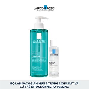 Bộ Gel rửa mặt và tắm giúp làm sạch bã nhờn,giảm mụn & thâm sẹo & ngăn ngừa mụn tái phát La Roche-Posay Effaclar Micro-Peeling Purifying Gel