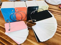 combo 5 bộ flashcard trắng ivory cao cấp 5x8cm định lượng 350gsm siêu dày bo góc siêu đẹp Bộ Thẻ Ghi Nhớ 500 thẻ học từ vựng Anh Nhật Hàn Trung Đức Pháp bo góc siêu đẹp tặng kèm khoen + BÌA CỨNG 3D