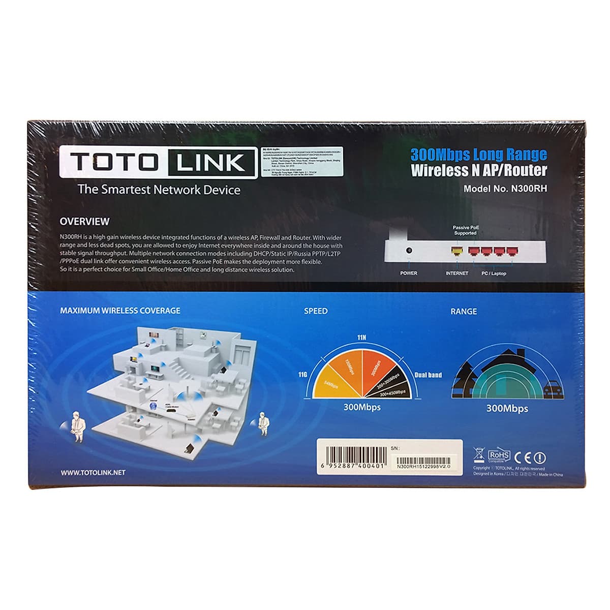 TotoLink N300RH - Bộ Phát Wifi Chuẩn N Tốc Độ 300Mbps Mở Rộng Sóng - Hàng Chính Hãng