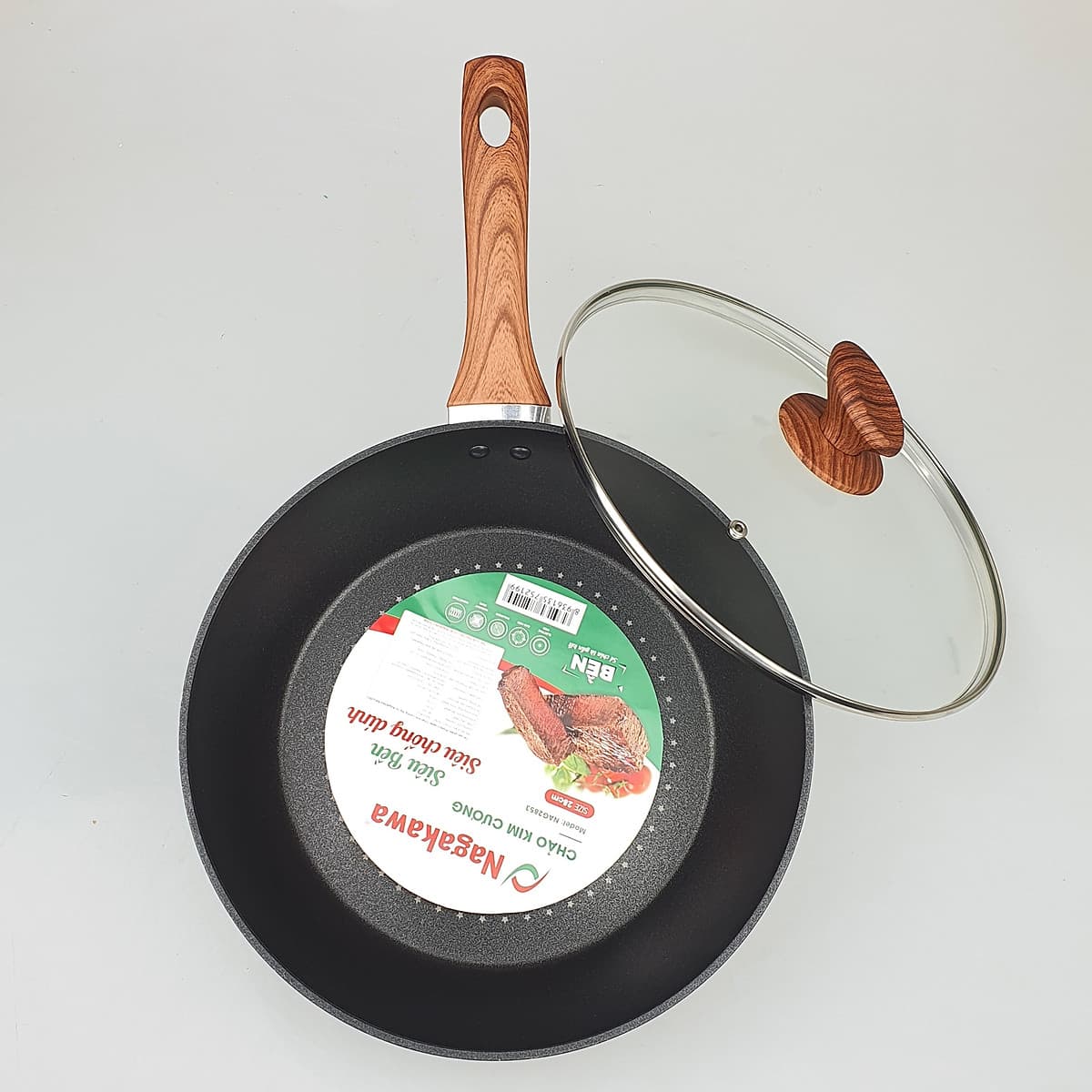 Chảo Sâu Lòng Đáy Từ 5 Lớp Chống Dính Vung Kính Siêu Bền Nagakawa NAG2653 (26cm) - Dùng Trên Mọi Loại Bếp - Hàng Chính Hãng