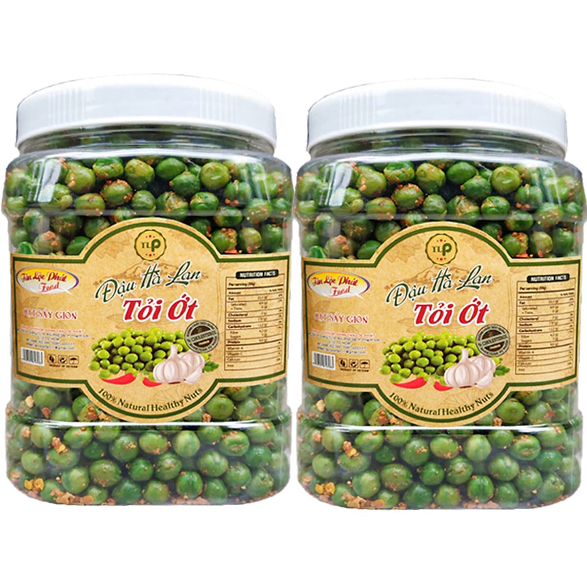 1KG ĐẬU HÀ LAN SẤY GIÒN TỎI ỚT HIỆU TÂN LỘC PHÁT - 2 HŨ