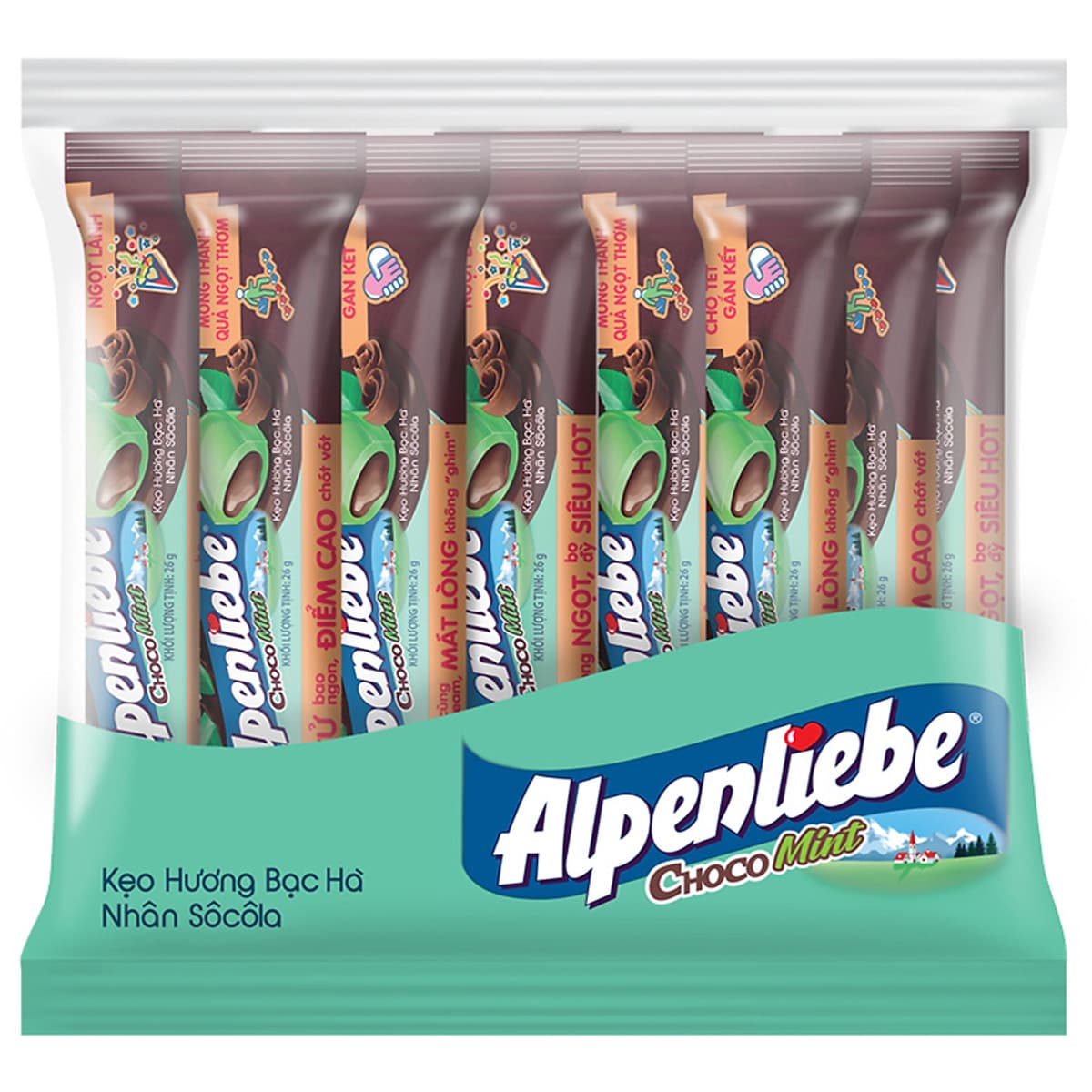 Kẹo Alpenliebe Hương Bạc Hà Nhân Sôcôla (Gói 16 Thỏi)