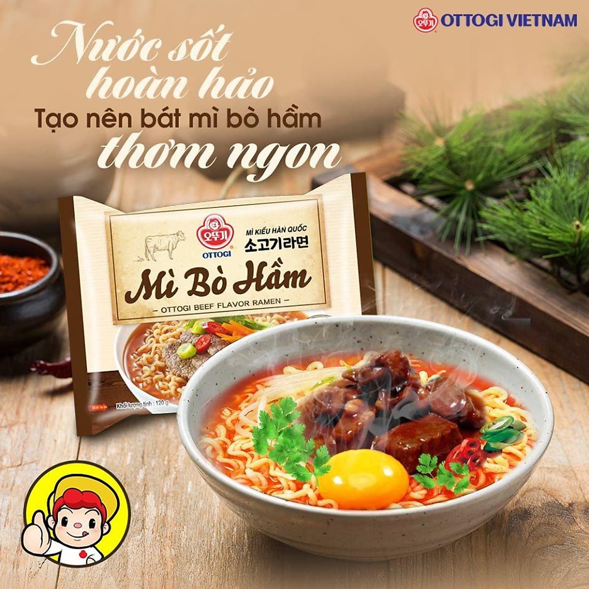 Mì Bò Hầm Ottogi 120G (Lốc 8 Gói)