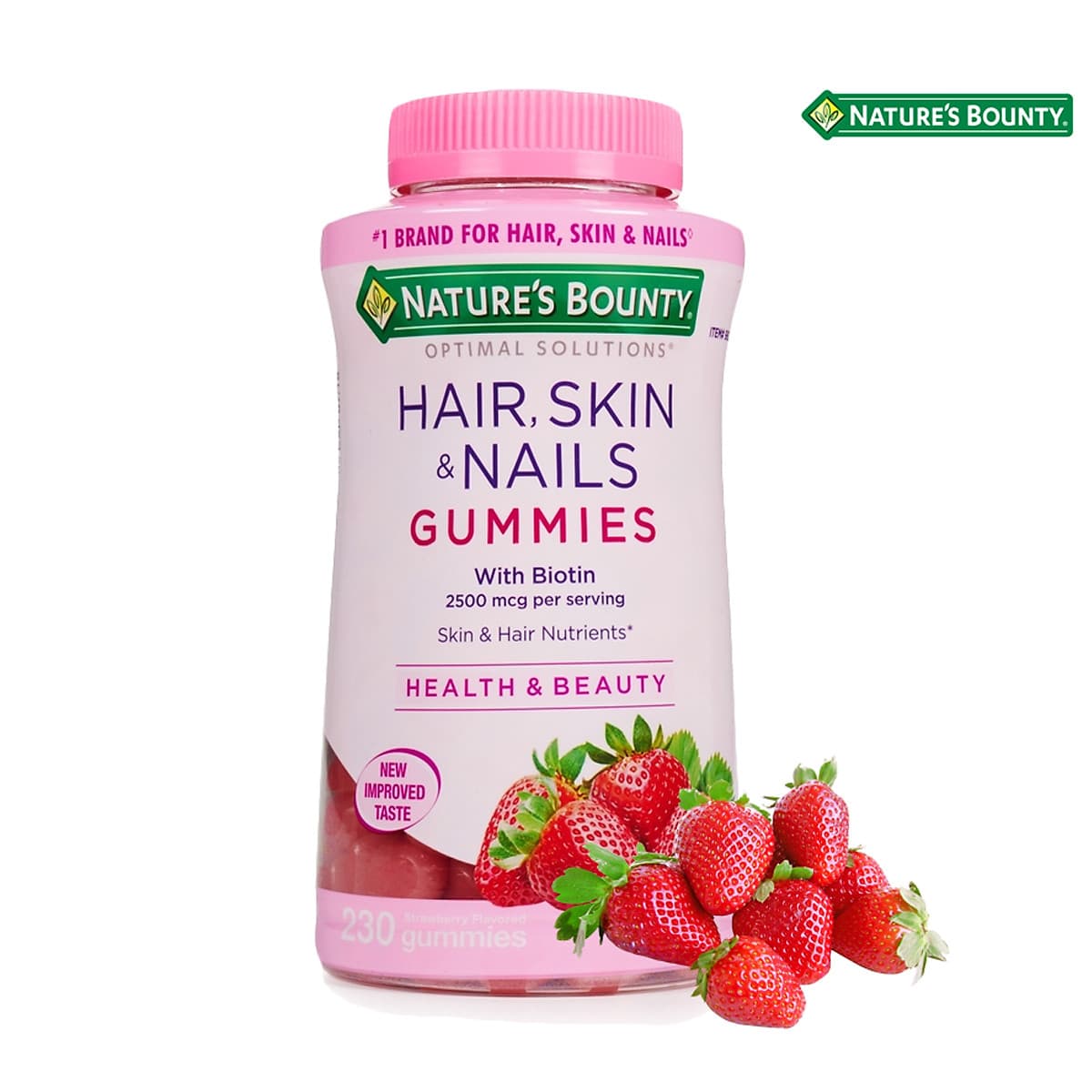 Kẹo dẻo bổ sung biotin đẹp da, tóc, móng Nature's Bounty Hair, Skin & Nails Gummies 230 Viên (Vị dâu) - Nhập khẩu Mỹ