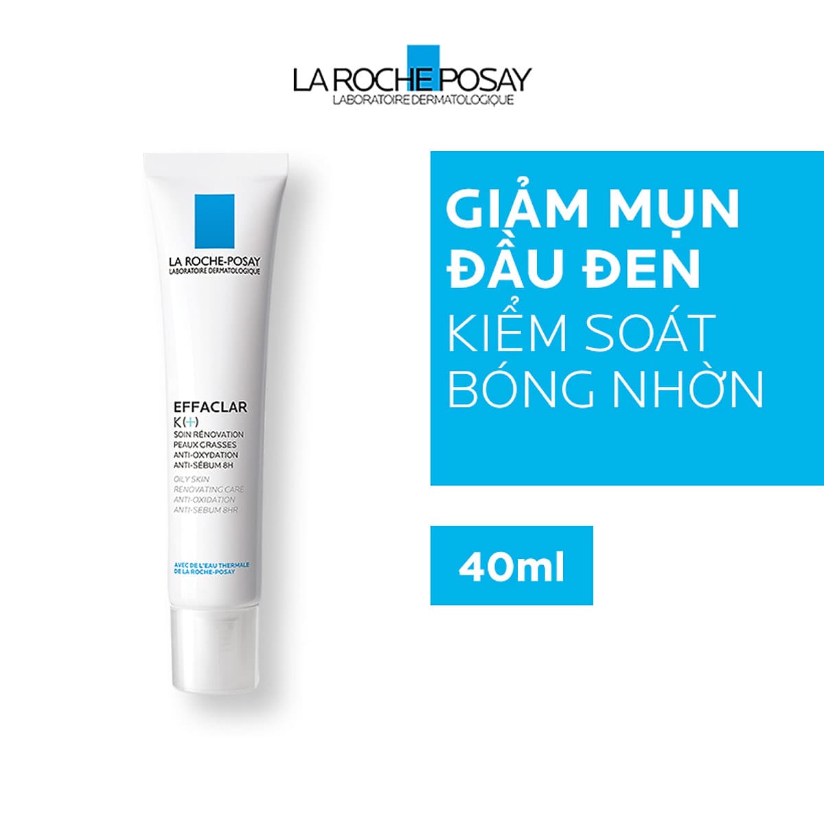 Bộ đôi kem dưỡng giúp giảm mụn đầu đen, giảm bóng nhờn La Roche-Posay Effaclar K+ 40ml và Gel rửa mặt dành cho da dầu mụn Effaclar Gel 50ml