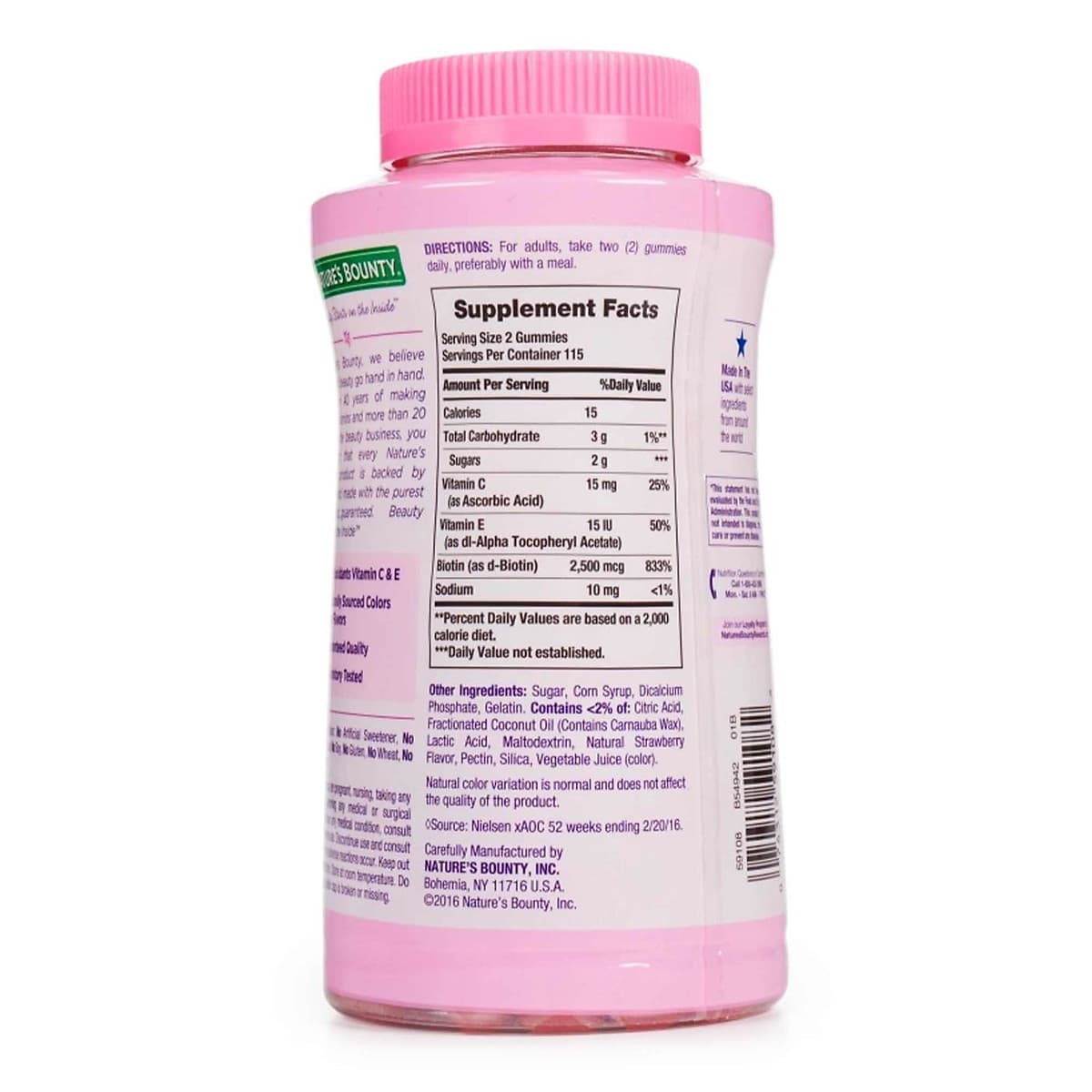 Kẹo dẻo bổ sung biotin đẹp da, tóc, móng Nature's Bounty Hair, Skin & Nails Gummies 230 Viên (Vị dâu) - Nhập khẩu Mỹ