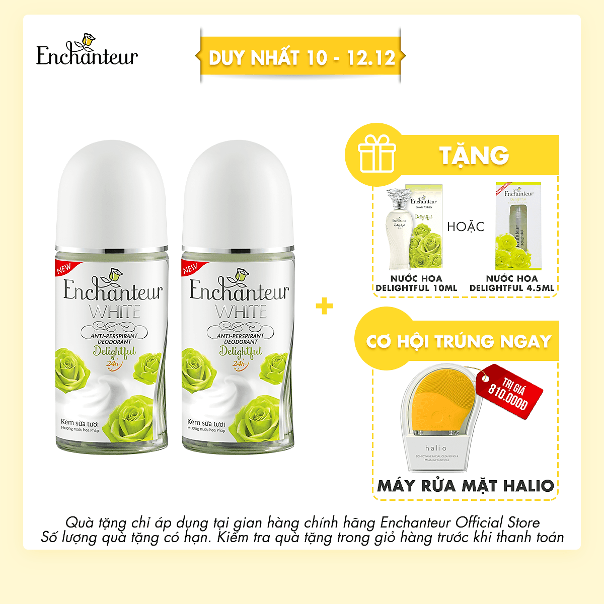Combo 2 Lăn khử mùi trắng da Enchanteur Sensation/Delighful/Romantic 50ml/ Chai