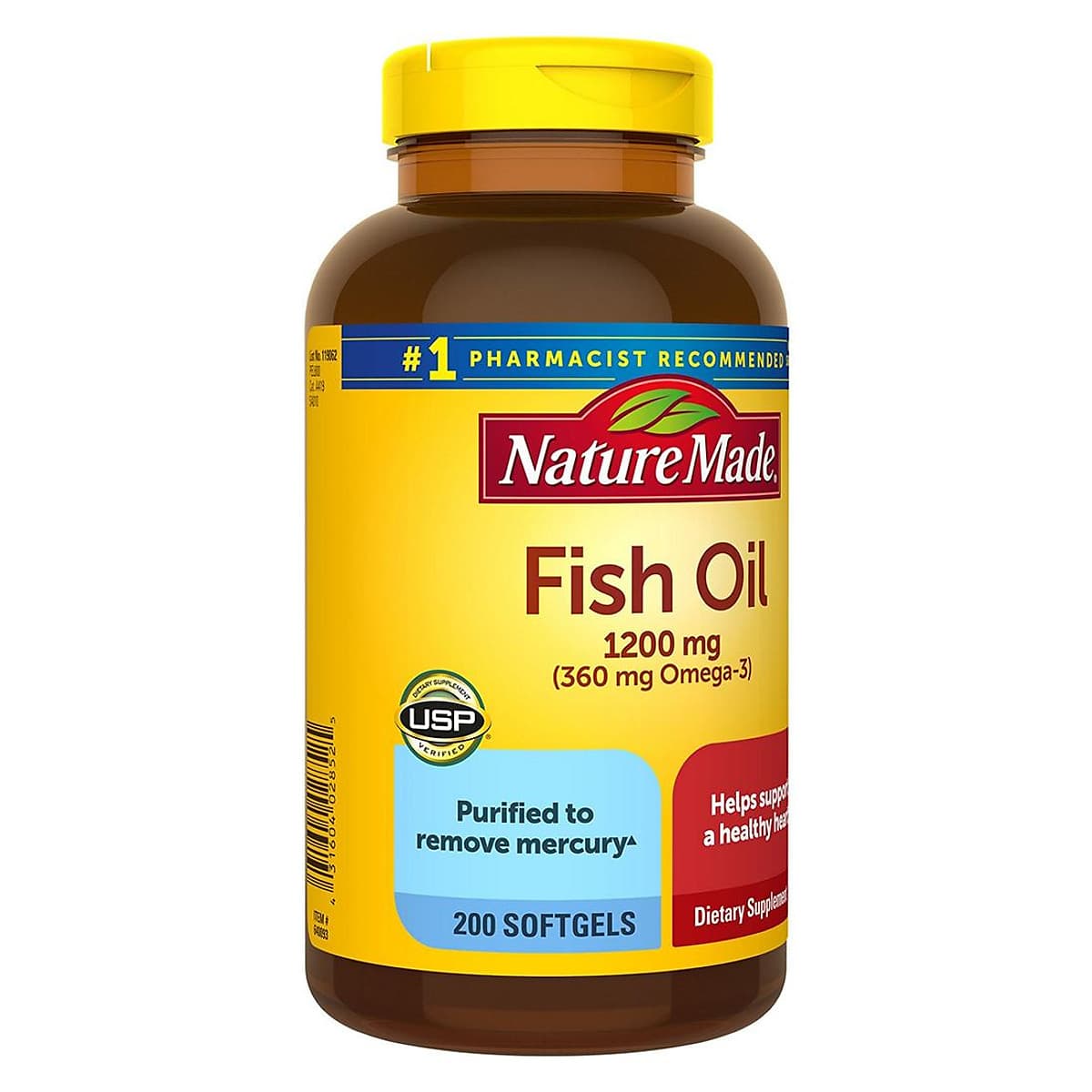 Thực phẩm bổ sung: Dầu cá Nature Made Fish Oil 1200mg, 360mg Omega-3, 200 Viên (Mẫu mới) - Nhập khẩu Mỹ