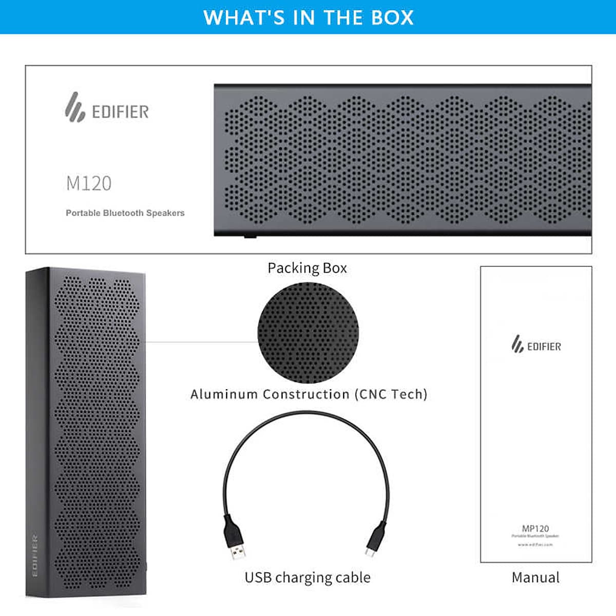 Loa Bluetooth 5.0 EDIFIER MP120 Hỗ Trợ Thẻ TF AUX Đầu Vào Công Nghệ CNC Đôi Loa Toàn Dải Công Suất Tổng 8W Dải Âm Trầm Mạnh Mẽ Pin 2.200 mAh Lên Đến 19H Phát Lại