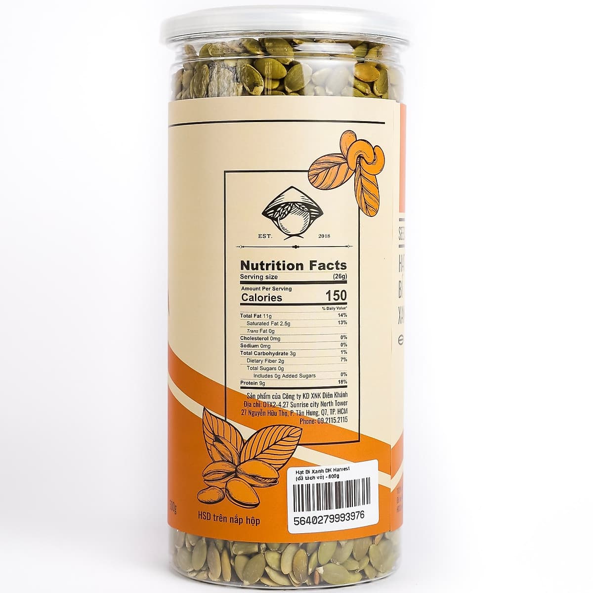 Hạt Bí Xanh (Đã Tách Vỏ) Nhập Khẩu – DK Harvest - 100% nguyên chất và không ướp muối - 250g, 500g