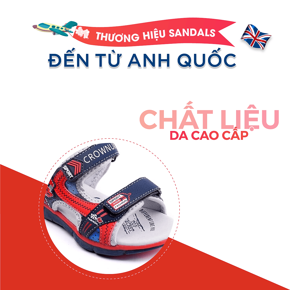 Dép Quai Hậu Cho Bé Trai Đi Học Thời Trang Cao Cấp Crown Space UK Active Sandals CRUK529 Da Nhẹ Êm Thoáng Khí Thấm Hút Mồ Hôi Cho Trẻ Size từ 26-35/2-14 Tuổi