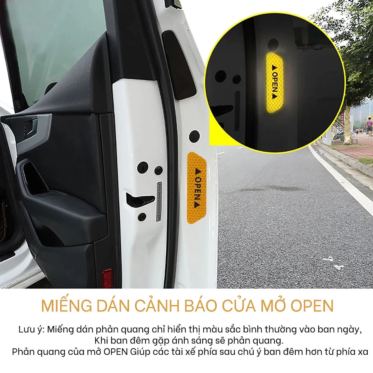 Bộ 4 Miếng Dán Phản Quang Sticker Dán Cảnh Báo Mở Cửa Cho Ô tô, Xe Hơi Giúp An Toàn Khi Mở Cửa Xe Mai Lee