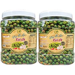 1KG ĐẬU HÀ LAN SẤY GIÒN TỎI ỚT HIỆU TÂN LỘC PHÁT - 2 HŨ