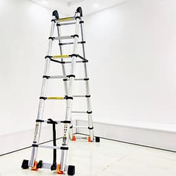 Thang nhôm rút chữ A Sumika SK 440D (2.2M+2.2M) - duỗi thẳng cao 4.4m, 8 đế cao su chống trượt, có bánh xe kéo, khóa chốt cao cấp, bậc thang thiết kế chống trượt, thanh giằng giữa 2 bên thang