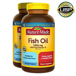 Thực phẩm bổ sung: Dầu cá Nature Made Fish Oil 1200mg, 360mg Omega-3, 200 Viên (Mẫu mới) - Nhập khẩu Mỹ