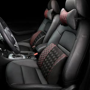 Combo Đệm Tựa Lưng Massage Và Gối Tựa Đầu Xe Hơi ( Ô Tô ) Chống Mỏi Cổ - Hàng Cao Cấp - Siêu Đàn Hồi - Thiết Kế Ôm Vừa Vặn Ghế Xe Hơi - Màu Chỉ Đỏ Trang Nhã